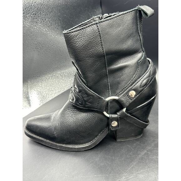 MNG Black Leather Embroidered Booties Women Side Zip Size 38/7.5 EUC - Picture 10 of 14